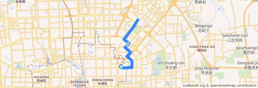 Mapa del recorrido Bus 132: 东直门枢纽站 => 望京北路东口 de la línea  en 朝阳区 / Chaoyang.