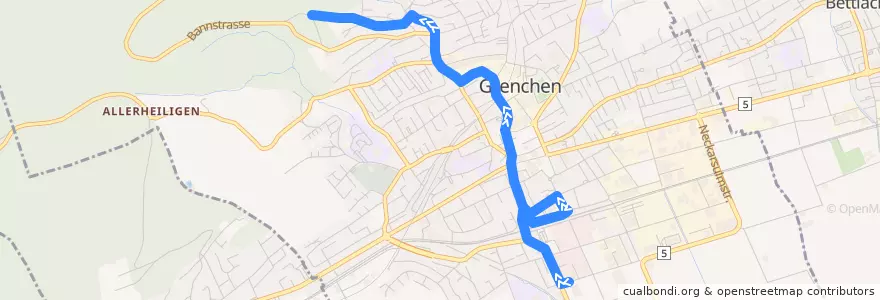 Mapa del recorrido Bus 22: BBZ => Holzerhütte de la línea  en Grenchen.