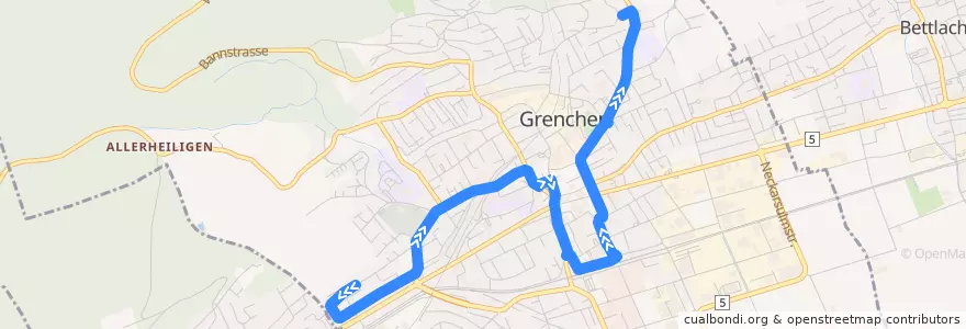 Mapa del recorrido Bus 21: Lingeriz 60 => Gummenweg de la línea  en Grenchen.
