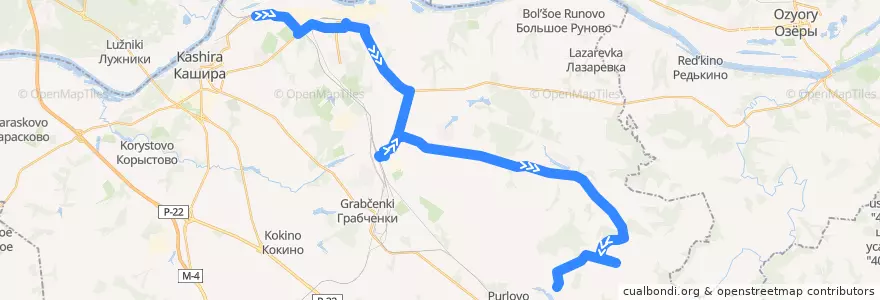 Mapa del recorrido Автобус №26: Кашира-Ледово de la línea  en городской округ Кашира.