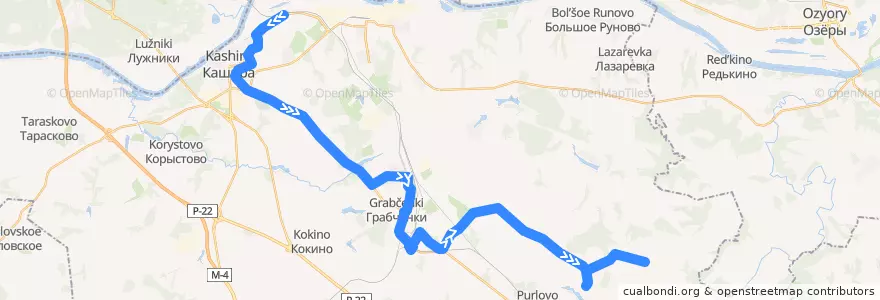 Mapa del recorrido Автобус №28: Кашира-Труфаново de la línea  en городской округ Кашира.