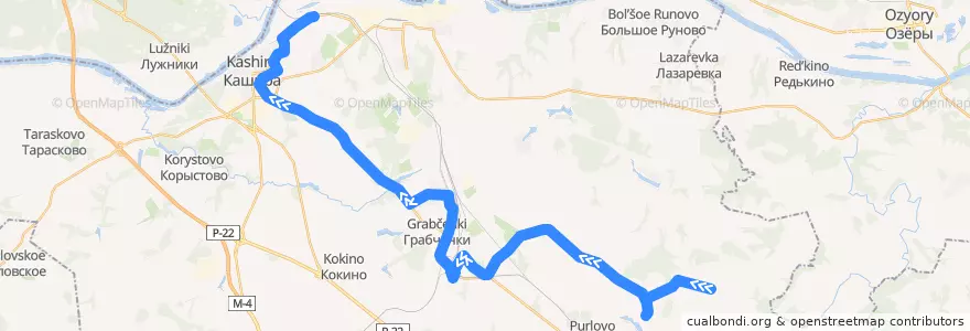 Mapa del recorrido Автобус №28: Труфаново-Кашира de la línea  en городской округ Кашира.