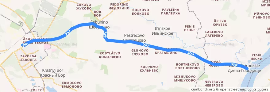 Mapa del recorrido Автобус 122: Ярославль - Д-Городище de la línea  en Oblast' di Jaroslavl'.