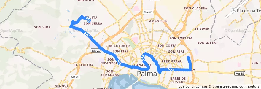 Mapa del recorrido Bus 7: Son Xigala → Son Gotleu de la línea  en Palma.