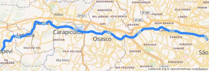 Mapa del recorrido Linha 8 - Diamante: Júlio Prestes ⇒ Itapevi de la línea  en Região Metropolitana de São Paulo.