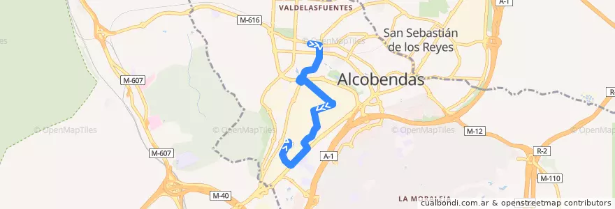 Mapa del recorrido L6 FFCC Valdelasfuentes - Pol. Ind. de la línea  en Alcobendas.
