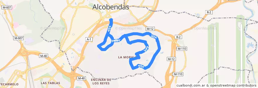 Mapa del recorrido L1 Circular (Arroyo de la Vega - El Soto de la Moraleja - La Moraleja) de la línea  en Alcobendas.