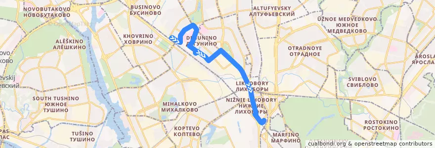 Mapa del recorrido Автобус 215: станция Ховрино - метро "Петровско-Разумовская" de la línea  en Северный административный округ.