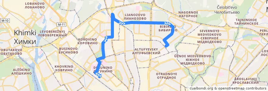 Mapa del recorrido Автобус 92: Платформа Моссельмаш => Метро «Бибирево» de la línea  en Moskau.