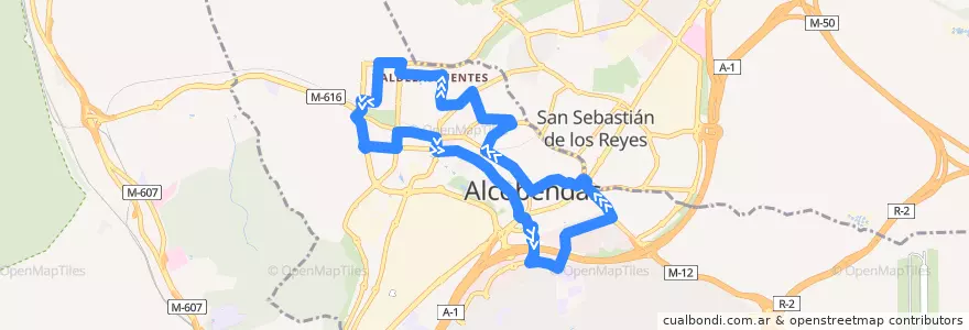 Mapa del recorrido C10 Circular Valdelasfuentes - Marqués de la Valdavia - Valdelasfuentes de la línea  en ألكوبينداس.