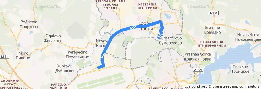 Mapa del recorrido Автобус 21: м/р Южный - Шереметьево Терминал B de la línea  en Oblast Moskau.