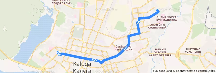 Mapa del recorrido Автобус №77: Сквер Мира -> Лицей №22 de la línea  en городской округ Калуга.