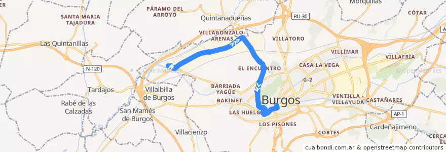 Mapa del recorrido L44: Villalonquejar - Plaza Mio Cid de la línea  en Burgos.