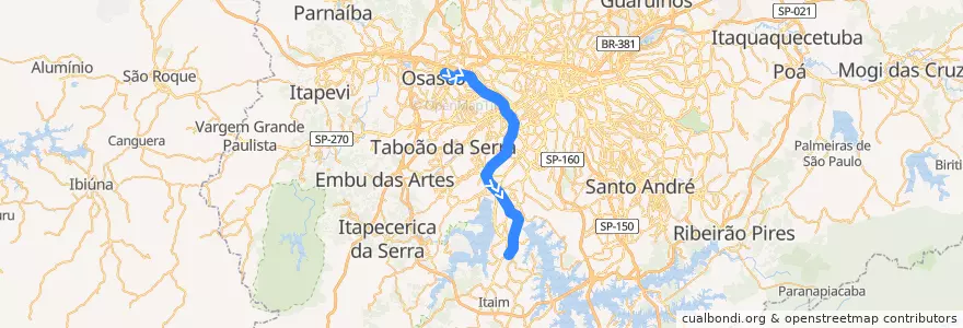 Mapa del recorrido Linha 9 - Esmeralda: Osasco ⇒ Grajaú de la línea  en سائوپائولو.