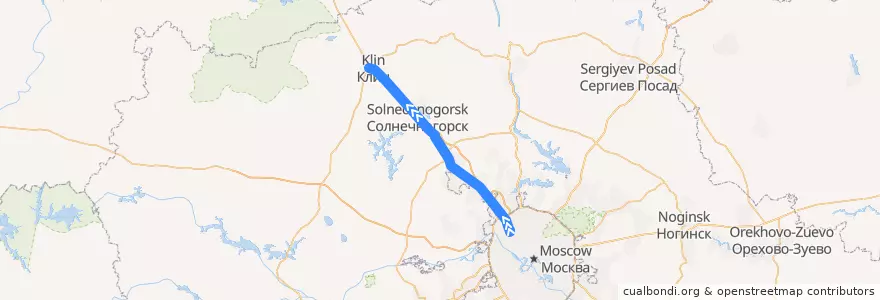 Mapa del recorrido Автобус №437: с/м Водный стадион - а/с Клин de la línea  en Oblast Moskou.