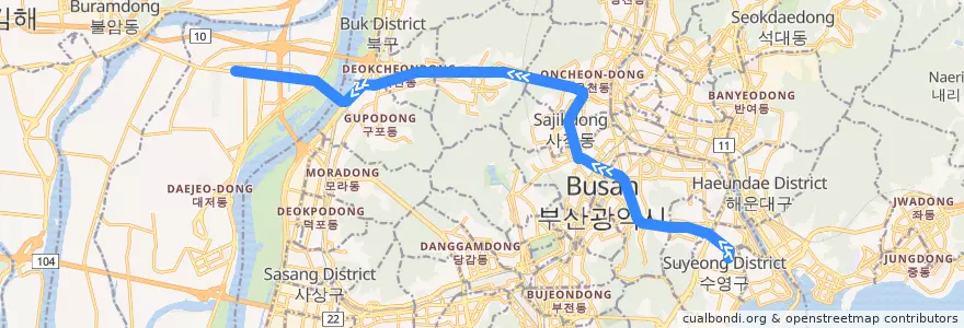 Mapa del recorrido 부산 도시철도 3호선 de la línea  en بوسان.