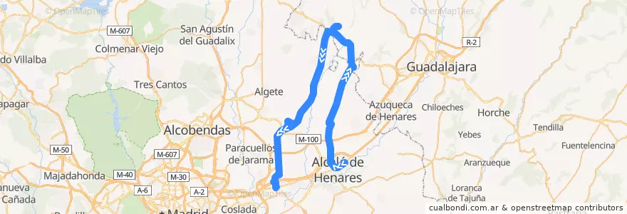 Mapa del recorrido Bus 251: Alcalá de Henares → Valdeavero → Torrejón de Ardoz de la línea  en Мадрид.