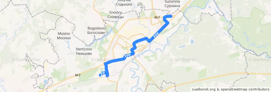 Mapa del recorrido Автобус №27: Совхоз "Вышка" -> улица Растопчина de la línea  en городской округ Владимир.