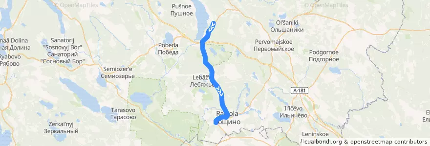 Mapa del recorrido Автобус № 125: Цвелодубово - Рощино de la línea  en Рощинское городское поселение.