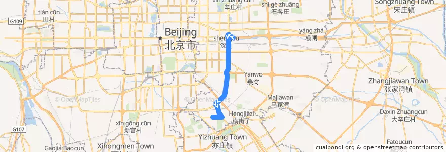 Mapa del recorrido Bus 865: 四惠站 => 小红门牌坊 de la línea  en 朝阳区 / Chaoyang.