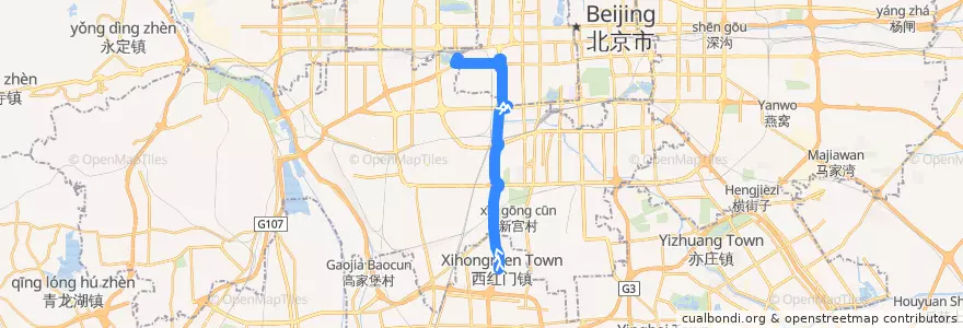 Mapa del recorrido Bus 410: 汇源路公交站 => 北京西站南广场 de la línea  en Beijing.