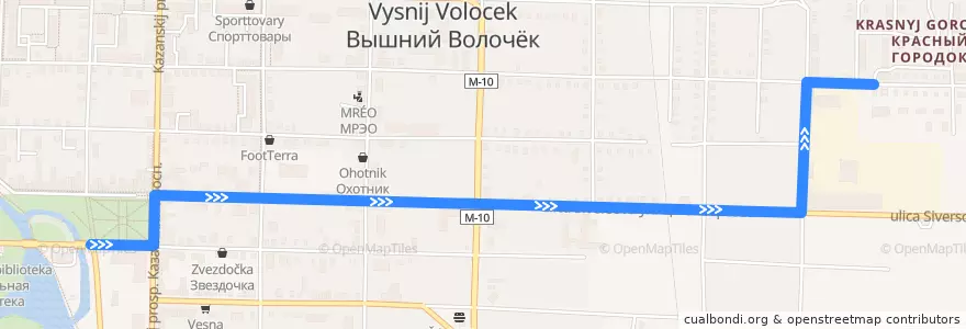 Mapa del recorrido Автобус 6 Центр - Красный Городок de la línea  en Вышневолоцкий городской округ.