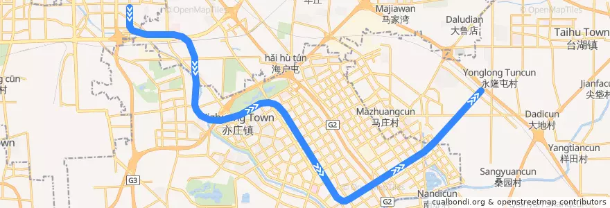 Mapa del recorrido Subway YZ: 宋家庄 => 亦庄火车站 de la línea  en Pequim.