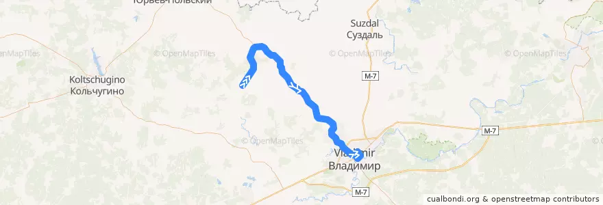 Mapa del recorrido Автобус №141: Чеково -> г.Владимир de la línea  en Óblast de Vladímir.
