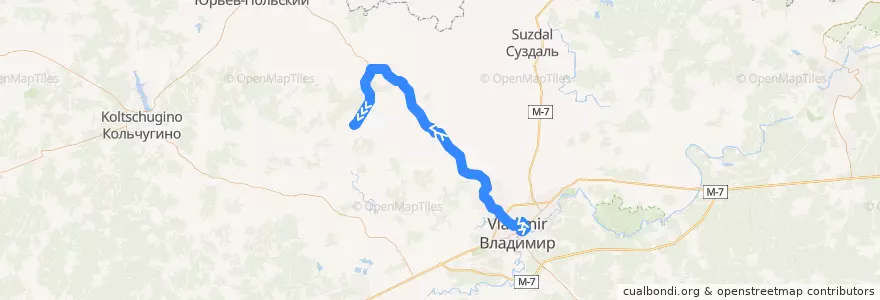 Mapa del recorrido Автобус №141: г.Владимир -> Чеково de la línea  en Óblast de Vladímir.