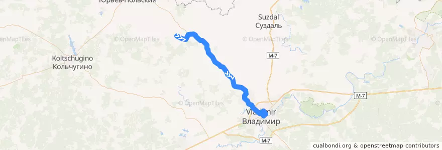 Mapa del recorrido Автобус №141: Лыково -> г.Владимир de la línea  en Óblast de Vladímir.