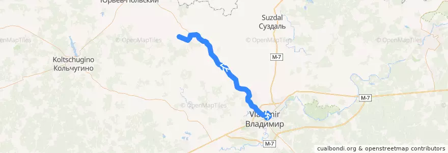 Mapa del recorrido Автобус №141: г.Владимир -> Лыково de la línea  en Óblast de Vladímir.