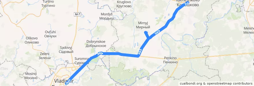 Mapa del recorrido Автобус №178: г.Владимир -> Камешково de la línea  en Vladimir Oblast.