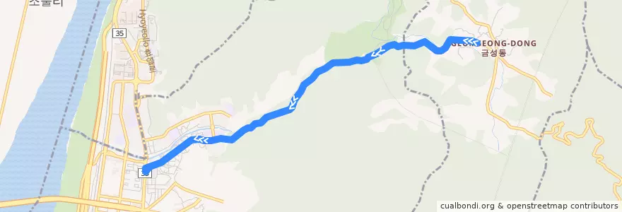 Mapa del recorrido 금정1 de la línea  en 북구.