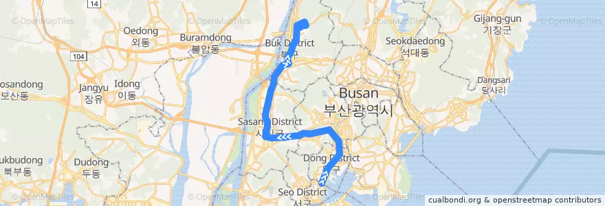 Mapa del recorrido 59 de la línea  en Busan.