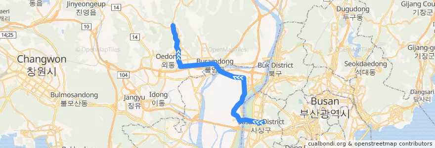 Mapa del recorrido 부산김해경전철 de la línea  en Zuid-Korea.