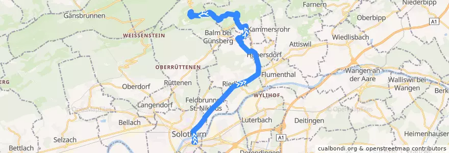 Mapa del recorrido Bus 12: Solothurn => Oberbalmberg de la línea  en Amtei Solothurn-Lebern.