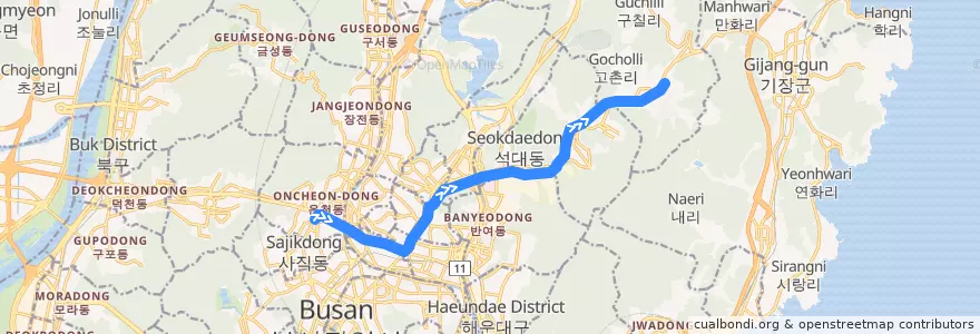Mapa del recorrido 4호선 (Blue Line) de la línea  en Busan.