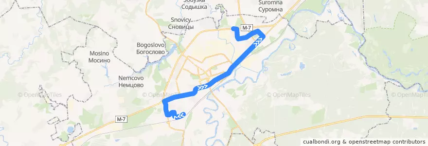 Mapa del recorrido Автобус №25: микрорайон 8-ЮЗ => улица Куйбышева de la línea  en городской округ Владимир.