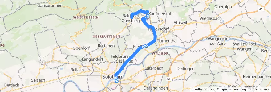 Mapa del recorrido Bus 12: Solothurn => Balm b. Günsberg de la línea  en Amtei Solothurn-Lebern.