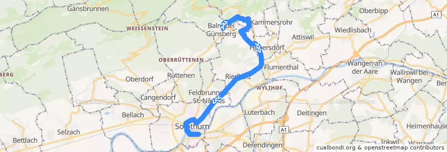 Mapa del recorrido Bus 12: Balm b. Günsberg => Solothurn de la línea  en Amtei Solothurn-Lebern.