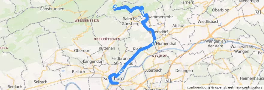 Mapa del recorrido Bus 12: Oberbalmberg => Solothurn de la línea  en Amtei Solothurn-Lebern.