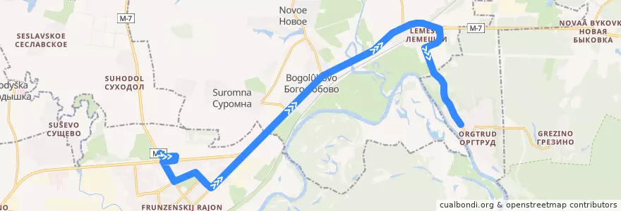 Mapa del recorrido Автобус №3c: Гипермаркет "Глобус" => Оргтруд de la línea  en Vladimir Oblast.