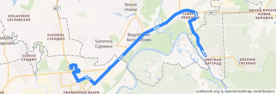 Mapa del recorrido Автобус №3с: Оргтруд => Гипермаркет "Глобус" de la línea  en Vladimir Oblast.