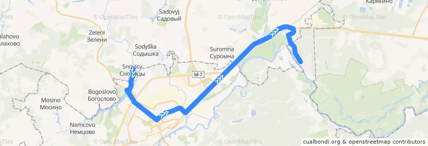 Mapa del recorrido Автобус №53: Сновицы => Оргтруд de la línea  en Óblast de Vladímir.