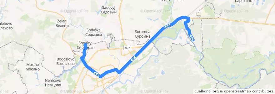 Mapa del recorrido Автобус №53: Оргтруд => Сновицы de la línea  en Óblast de Vladímir.