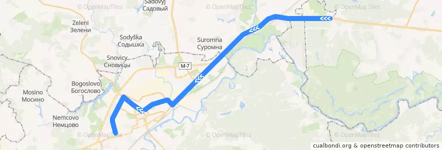 Mapa del recorrido Автобус №18с: поселок Лесной => торговый комплекс "Рябинка" de la línea  en Владимирская область.