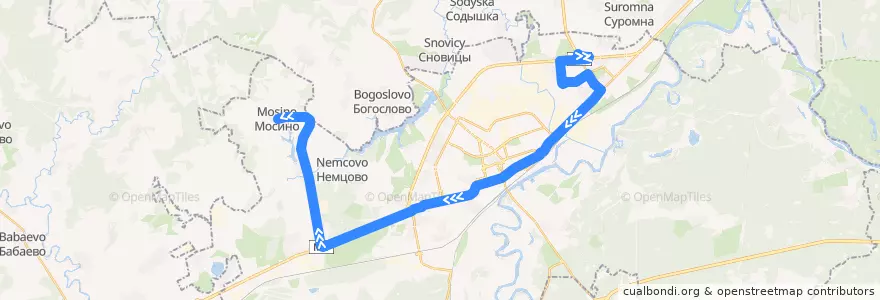 Mapa del recorrido Автобус №22: Гипермаркет "Глобус" => Мосино (сады) de la línea  en городской округ Владимир.
