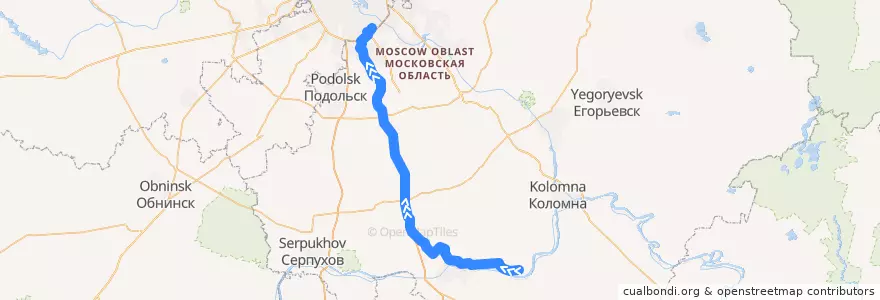 Mapa del recorrido Автобус 349: Озёры - Метро Красногвардейская de la línea  en Московская область.