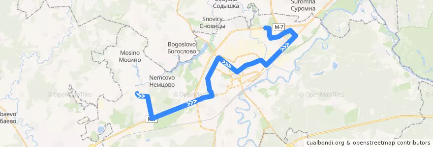 Mapa del recorrido Автобус №20: микрорайон Пиганово => улица Куйбышева de la línea  en городской округ Владимир.