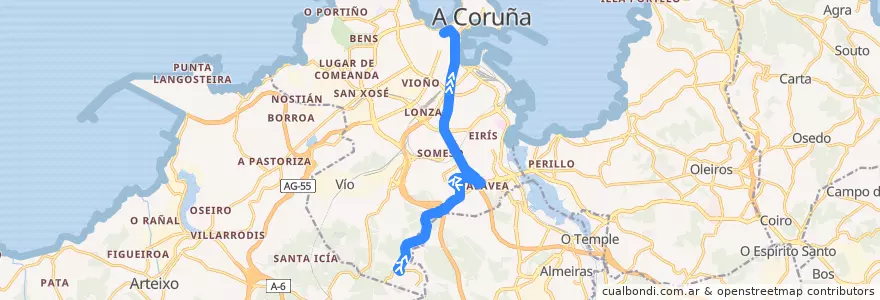 Mapa del recorrido Liña 24: O Carón => Praza de Pontevedra de la línea  en A Corunha.